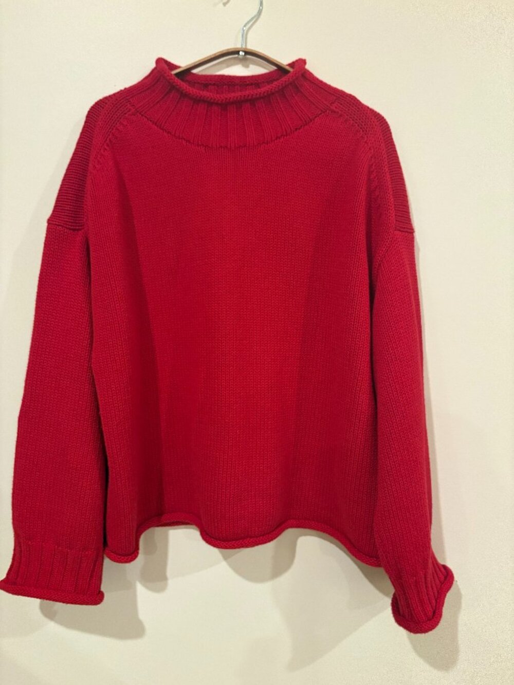 J.Crew red rollneck sweater with raglan sleeves